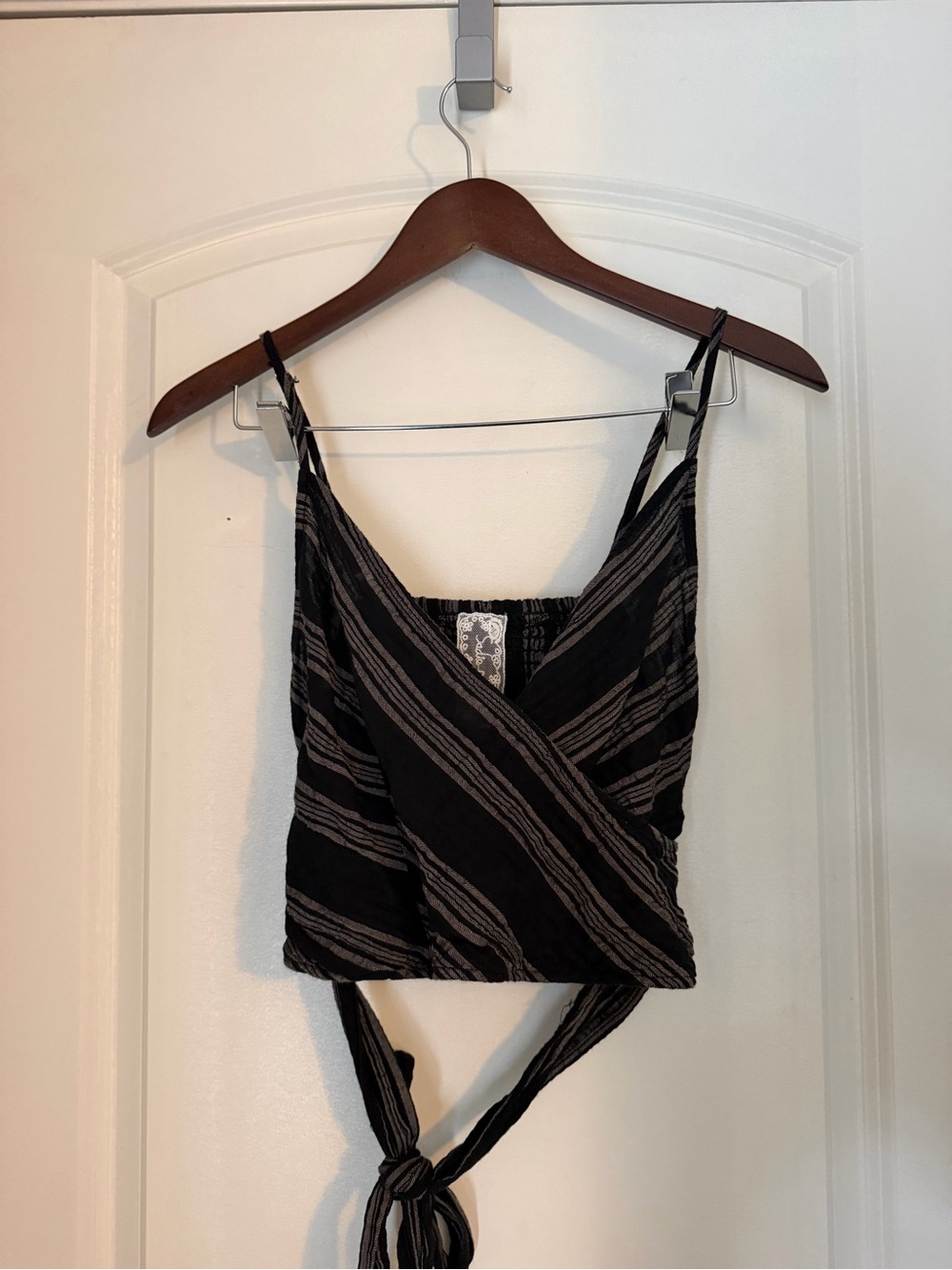 Sadie & Sage Black and Gray Striped Wrap Tie-Front Cami